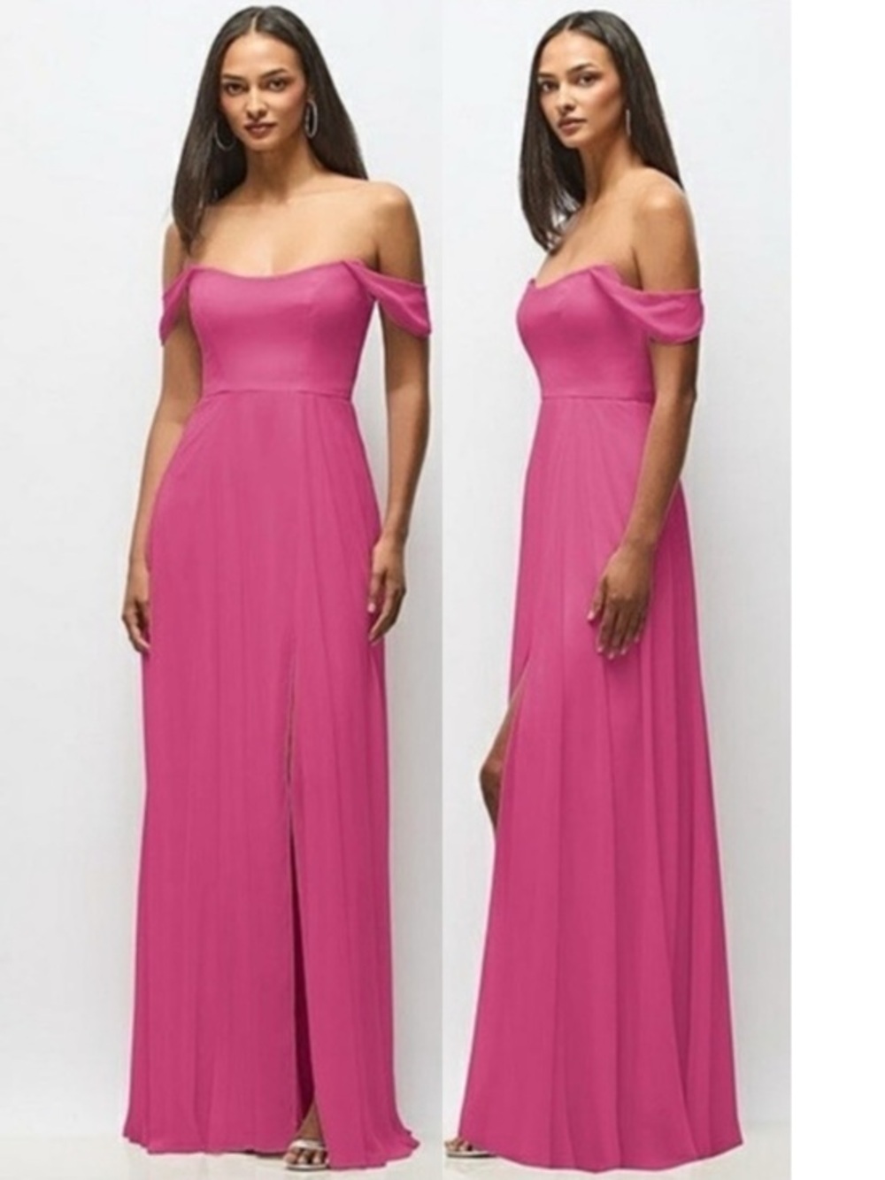 NWT After Six Dessy Off-The-Shoulder Basque Neck Chiffon Maxi Dress Size 6 1560
